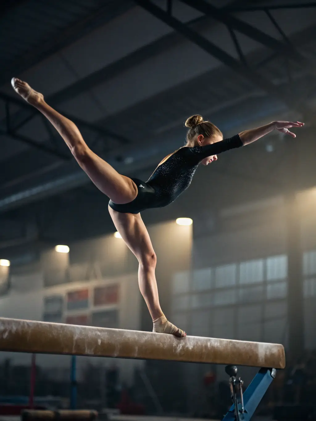 A rhythmic gymnast performing a floor routine with a ball, demonstrating balance and control during a competition organized by Avenir Rythmique Dionysien.